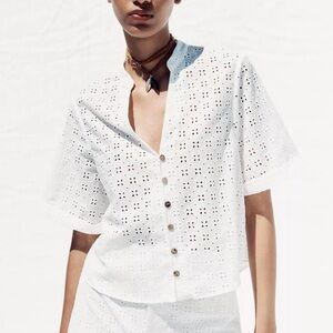 Zara Short Sleeve Eyelet Embroidered Shirt